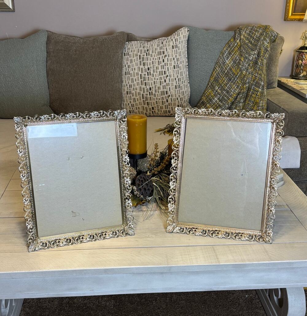 Vintage Hollywood Regency Gold Filigree Picture Frames 16x13 Ornate Metal Pair